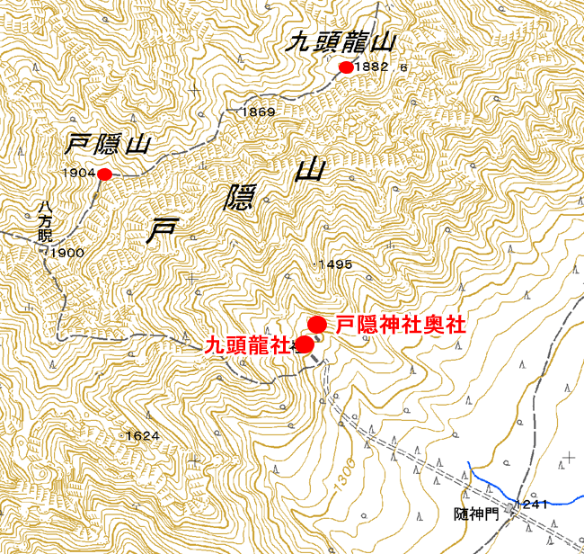 【地図】戸隠山と九頭龍山