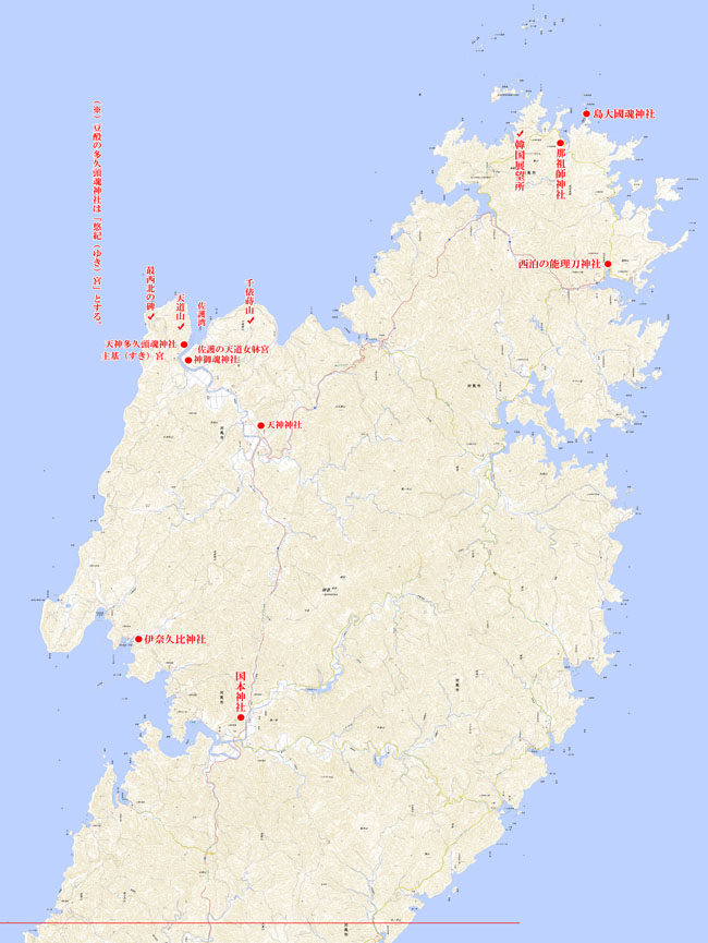 対馬北部の地図