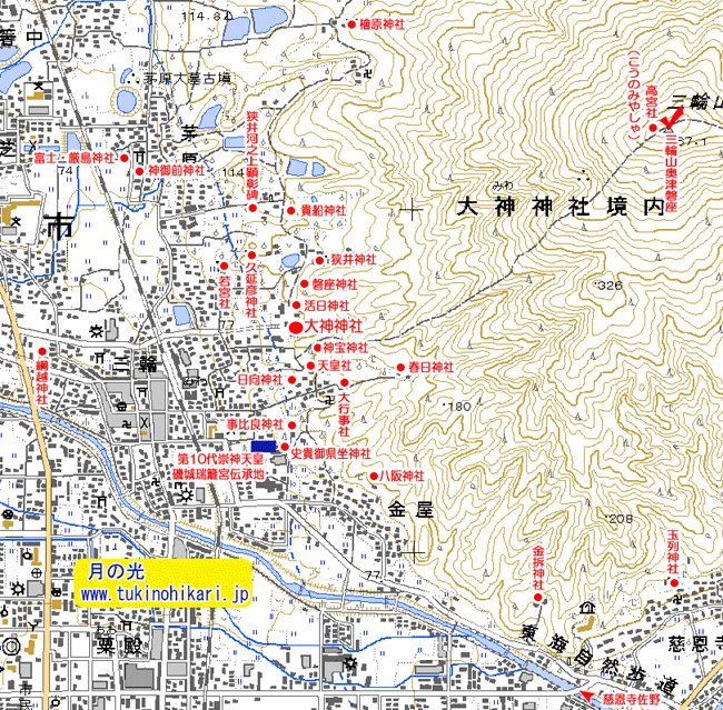三輪山の詳細な地図