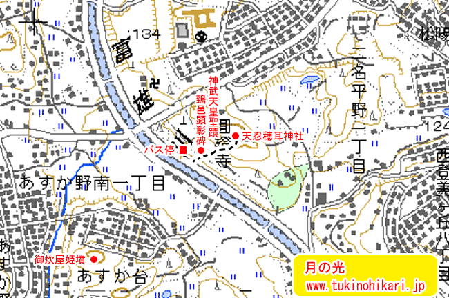 【地図】神武天皇「大和討ち」生駒市の鵄邑顕彰碑の地図