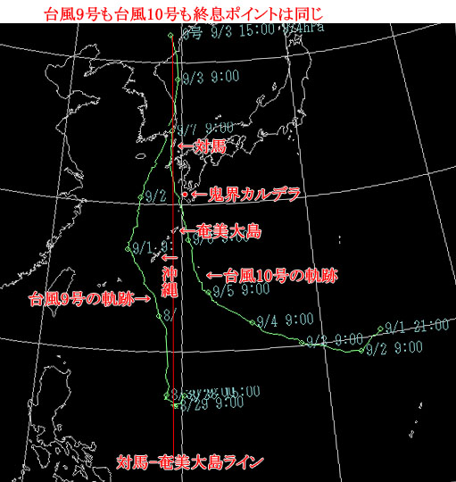 台風9号と台風10号の示す領域